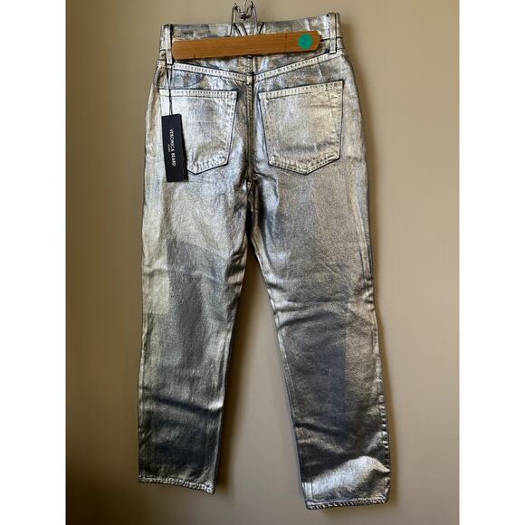 $398 Veronica Beard Daniela Straight Leg Ankle High Rise Metallic Jeans Sz 25 - Picture 6 of 15